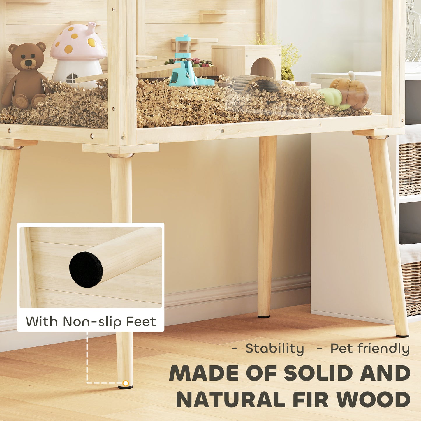 Wooden Hamster Cage, Gerbils Cage with Openable Top and Seesaws