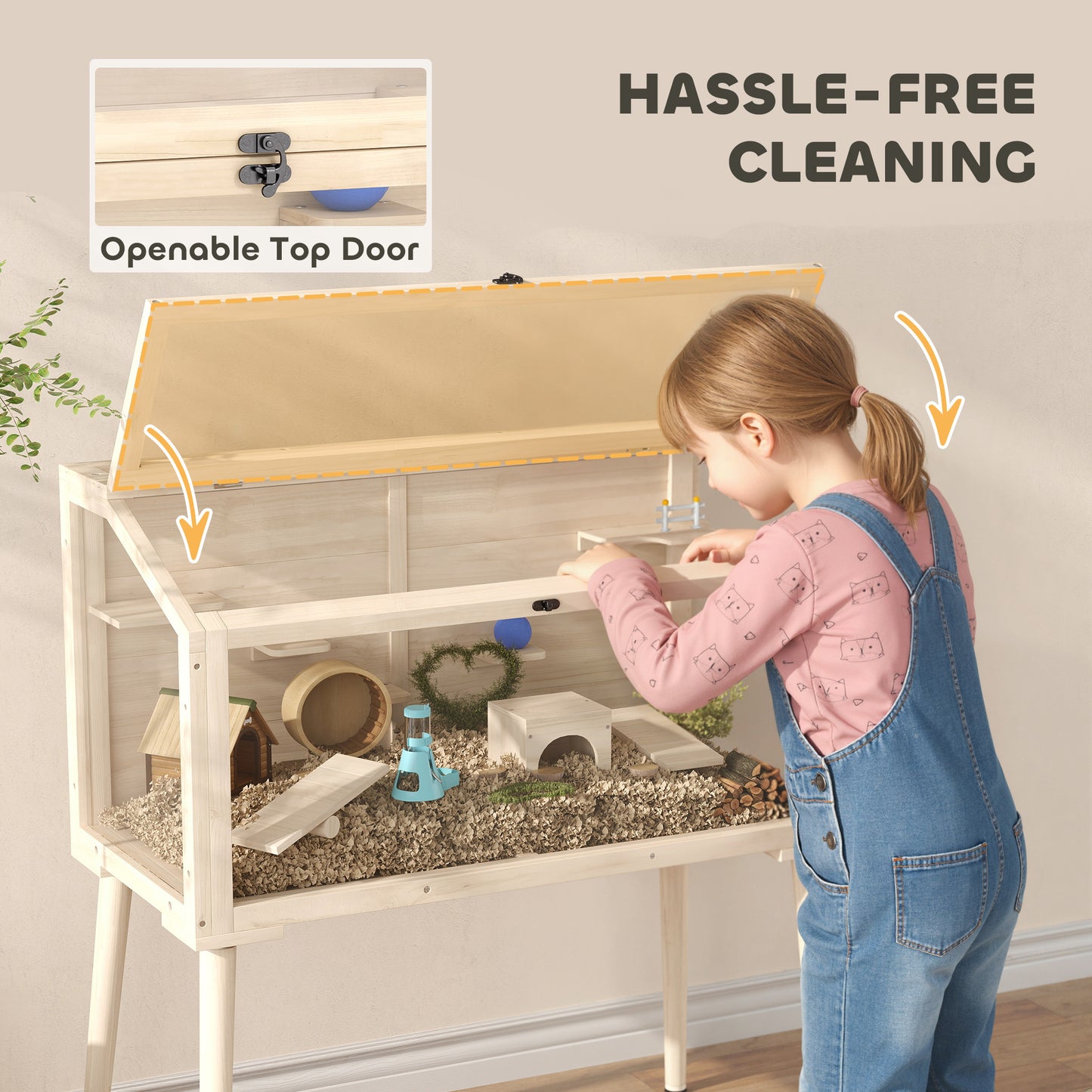 Wooden Hamster Cage, Gerbils Cage with Openable Top and Seesaws