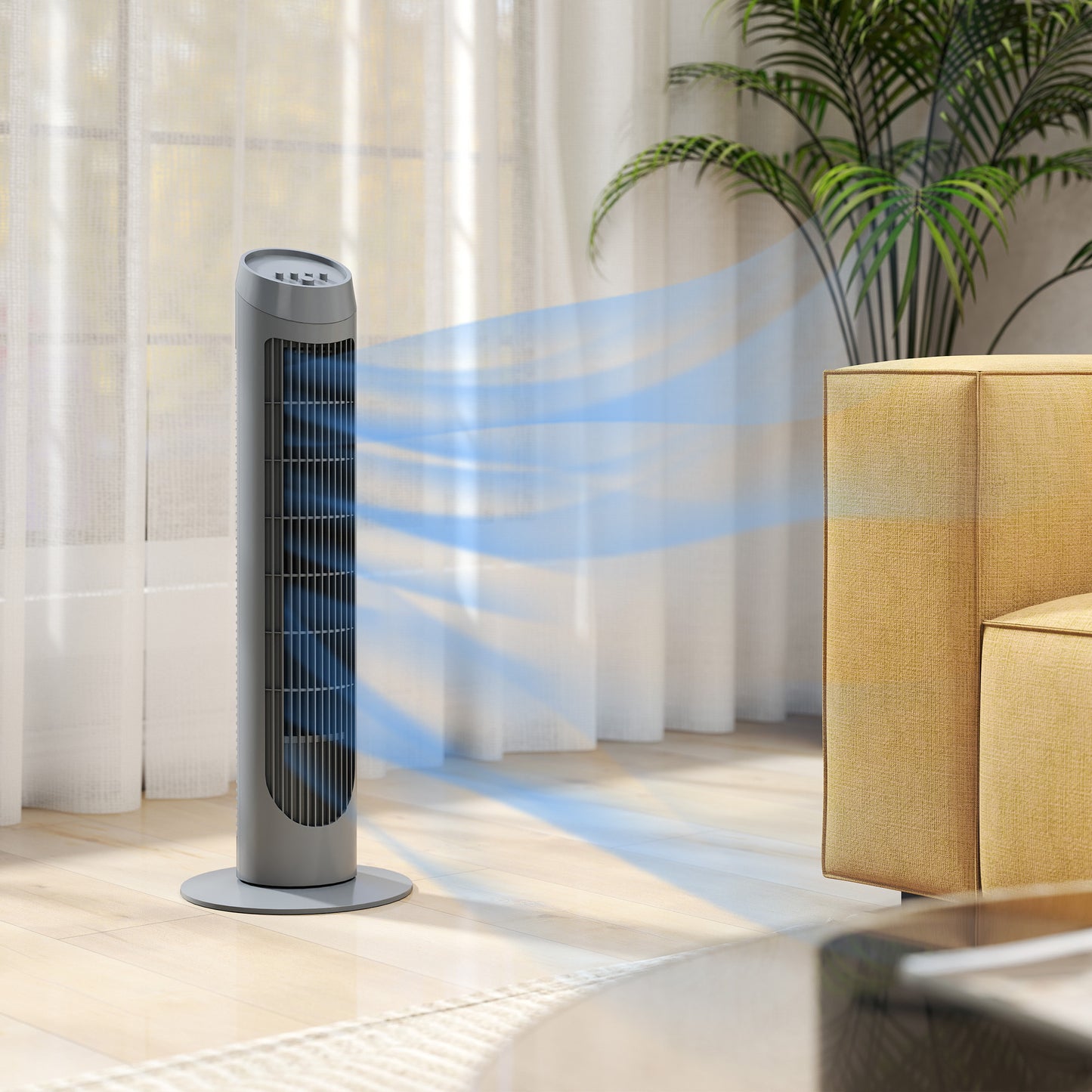 75cm Tower Fan Noise Reduction Wind 3-Level Cool ABS Indoor Grey