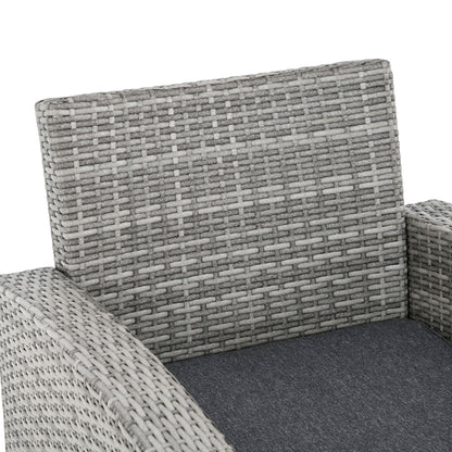 6Pcs Rattan Set Coffee Table Footstool Outdoor w/ Cushion Light Grey