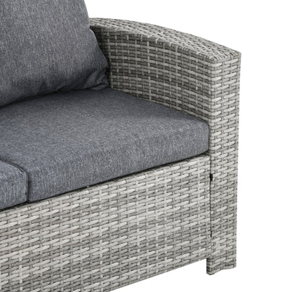 6Pcs Rattan Set Coffee Table Footstool Outdoor w/ Cushion Light Grey