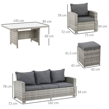 6Pcs Rattan Set Coffee Table Footstool Outdoor w/ Cushion Light Grey
