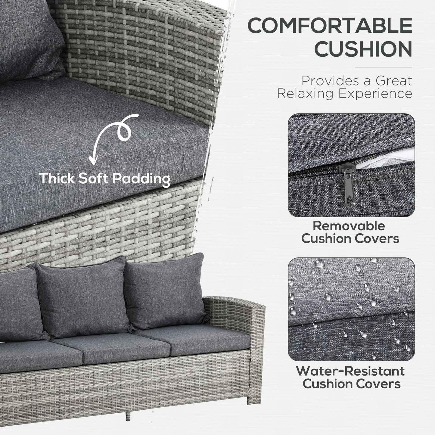 6Pcs Rattan Set Coffee Table Footstool Outdoor w/ Cushion Light Grey