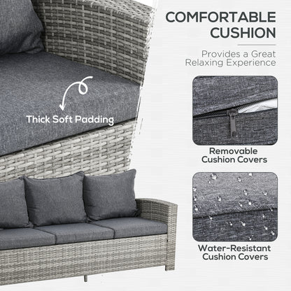 6Pcs Rattan Set Coffee Table Footstool Outdoor w/ Cushion Light Grey
