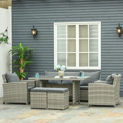 6Pcs Rattan Set Coffee Table Footstool Outdoor w/ Cushion Light Grey