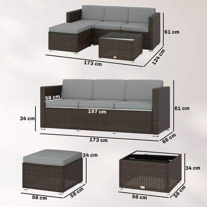 Garden Furniture Set w/ Padded Cushions Corner Sofa Set, Light Grey
