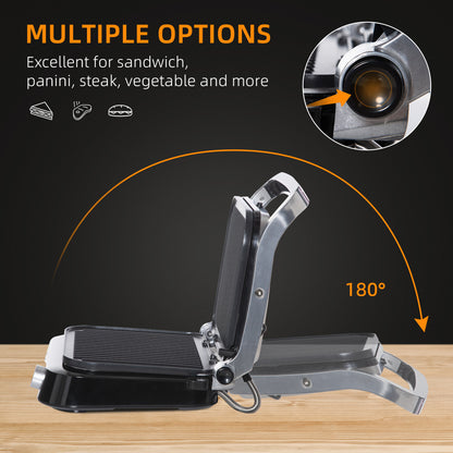 Health Grill & Panini Press, 2100W w/ 180° Flat Open 8 Automatic Settings
