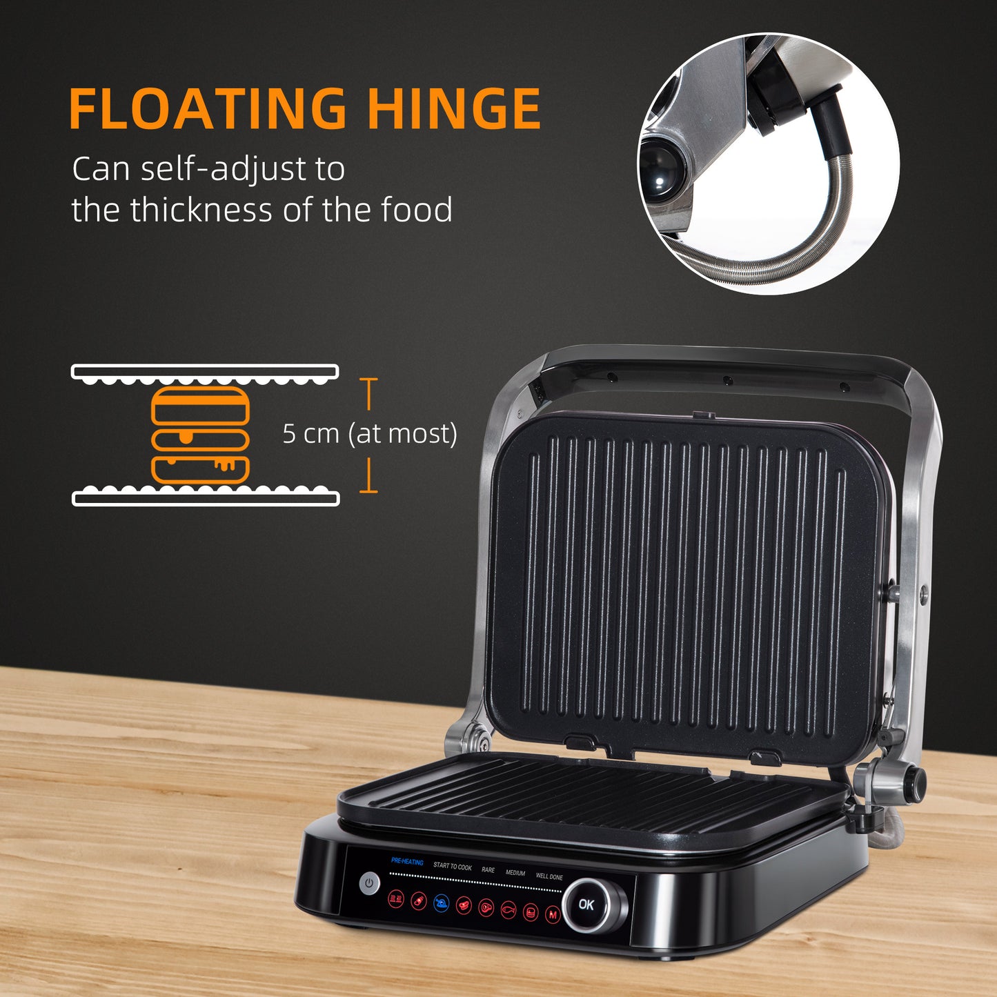 Health Grill & Panini Press, 2100W w/ 180° Flat Open 8 Automatic Settings