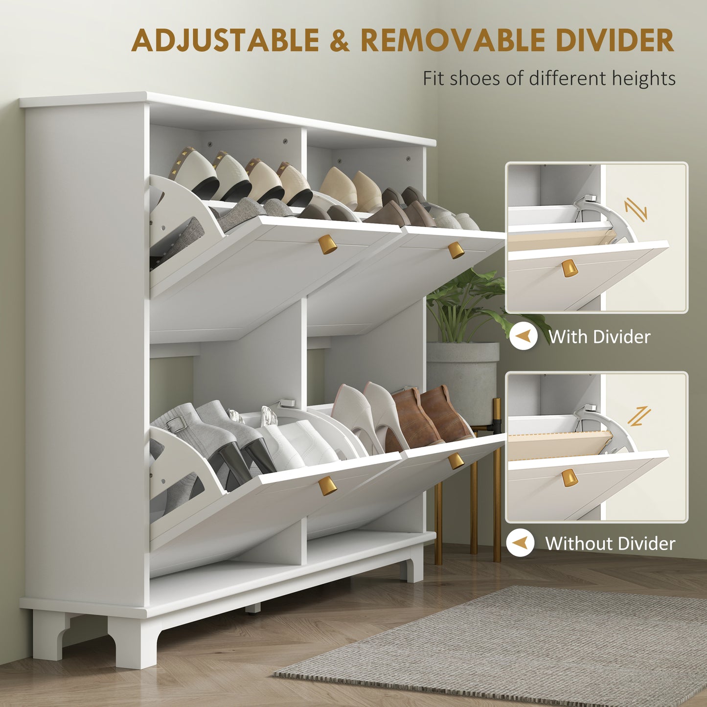 Narrow Shoe Cabinet with 4 Flip Drawers Adjustable Shelves, White