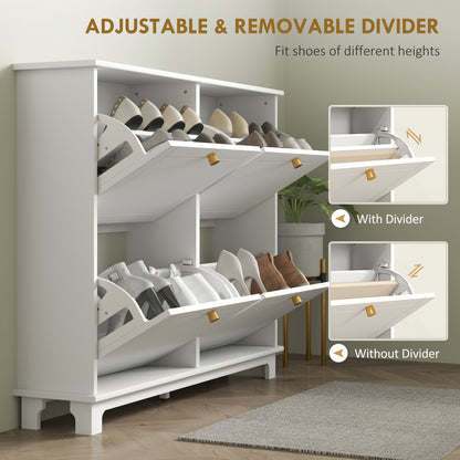 Narrow Shoe Cabinet with 4 Flip Drawers Adjustable Shelves, White