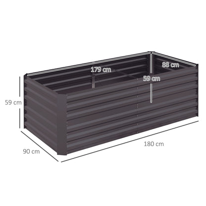 Raised Beds for Garden, Galvanised Steel Outdoor Planters with Multi-reinforced Rods, 180 x 90 x 59 cm, Grey