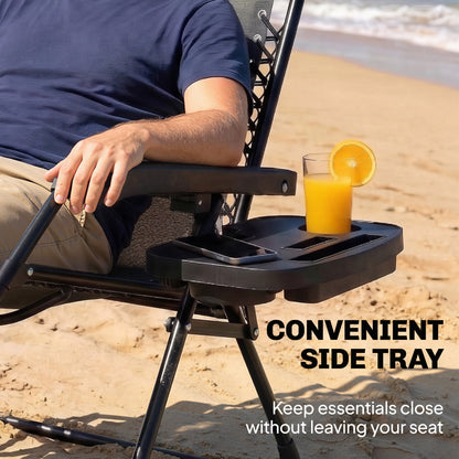 Zero Gravity Chair Sun Lounger with Cup Holder, Cushion, Light Grey
