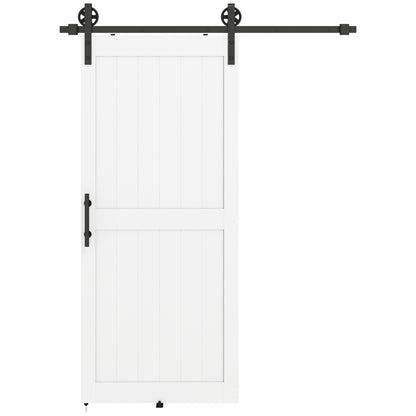 183cm Sliding Barn Door Kit, Sliding Door with Track, Hardware, Upgraded Rollers and Floor Guide, Industrial Handle, Water-Proof PVC Surface, White
