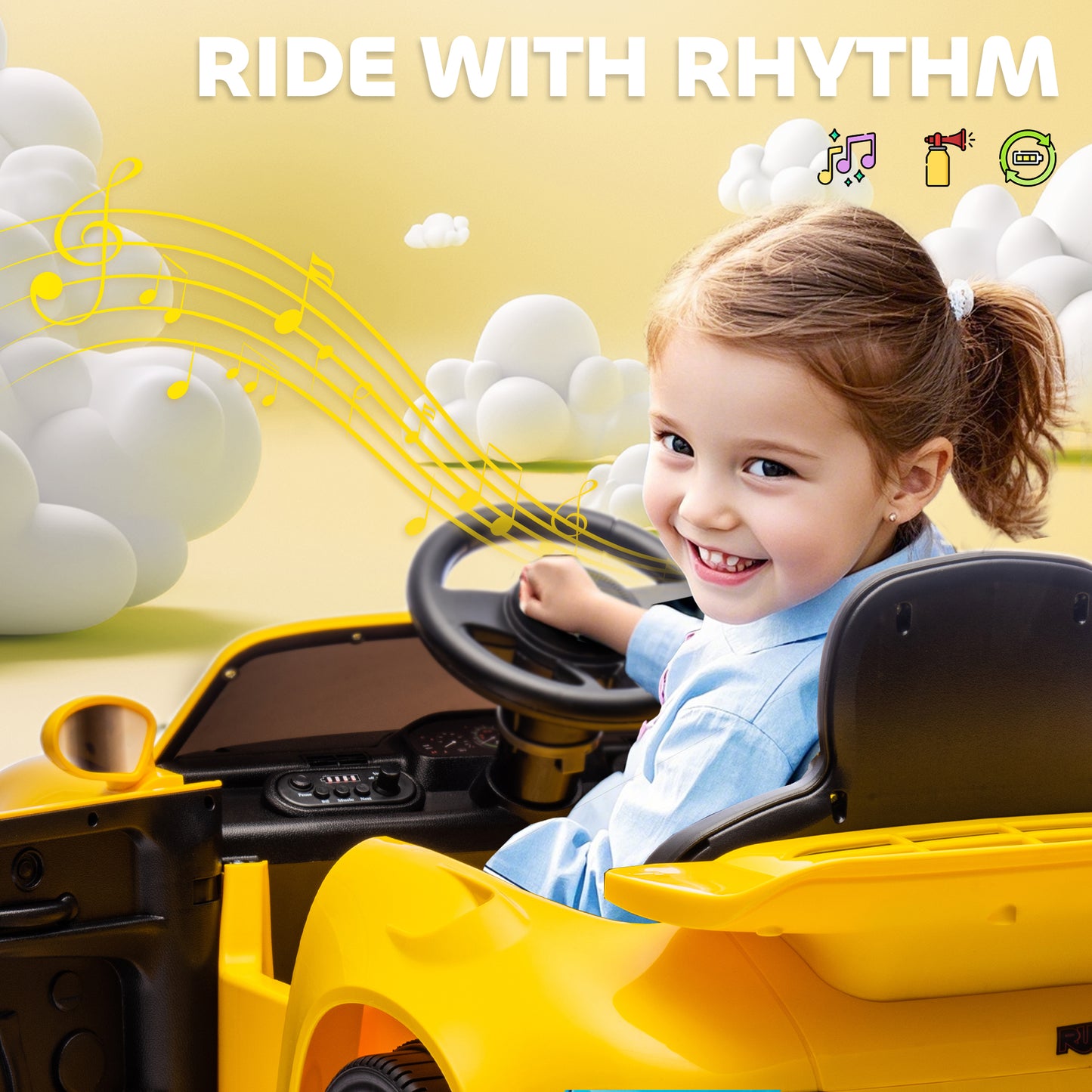 Battery Powered Kids Electric Car with Remote Control, Yellow