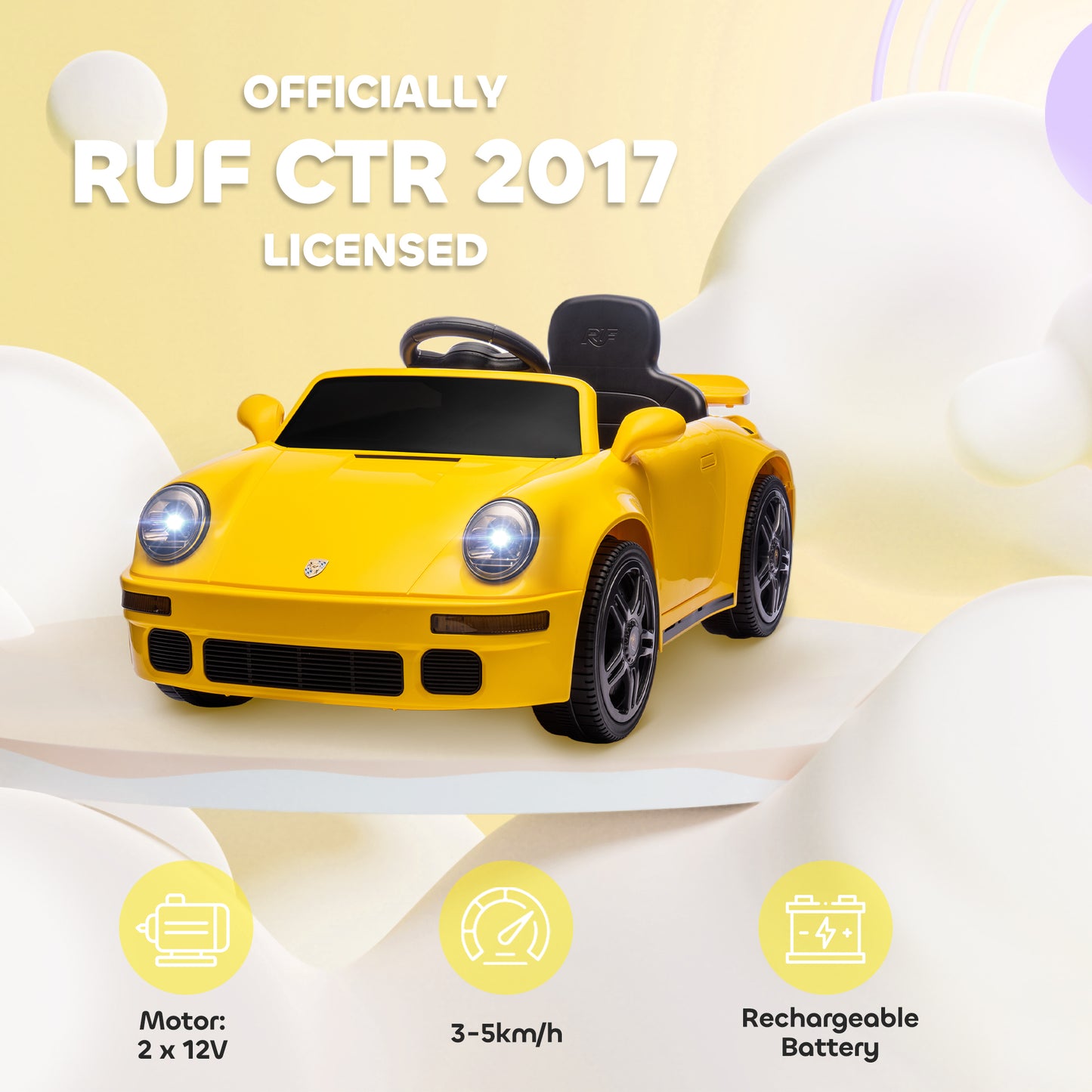 Battery Powered Kids Electric Car with Remote Control, Yellow