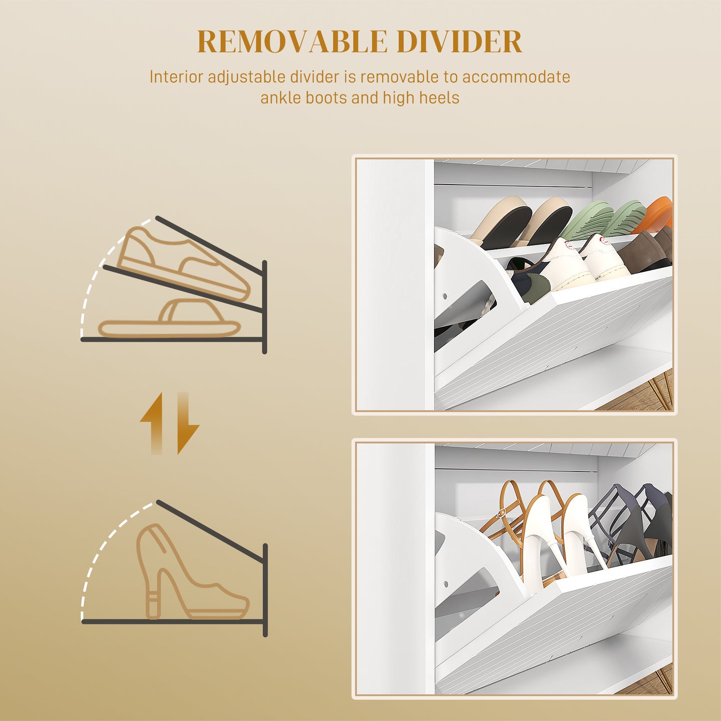 Narrow Shoe Storage Cabinet with 2 Flip Drawers for 12 Pairs of Shoes