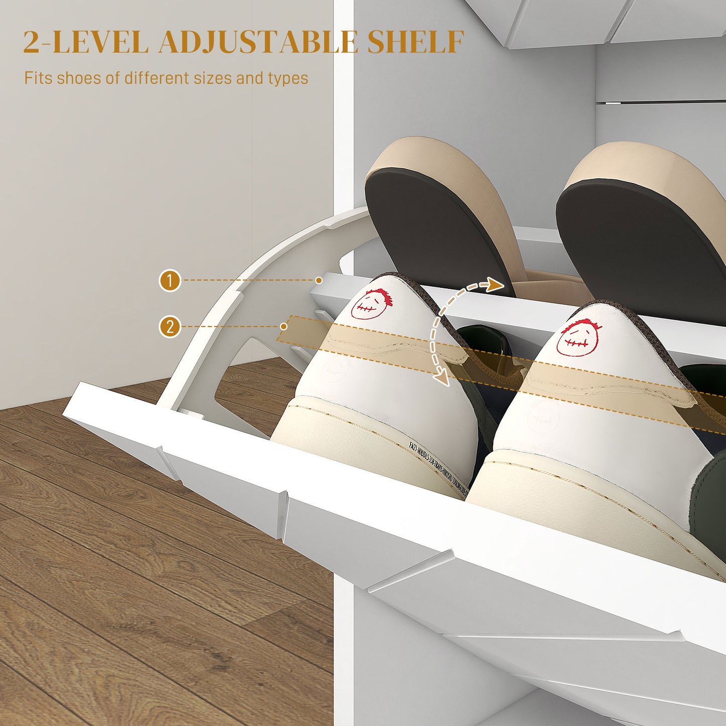 Narrow Shoe Storage Cabinet with 2 Flip Drawers for 12 Pairs of Shoes