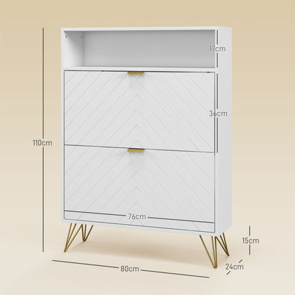 Narrow Shoe Storage Cabinet with 2 Flip Drawers for 12 Pairs of Shoes