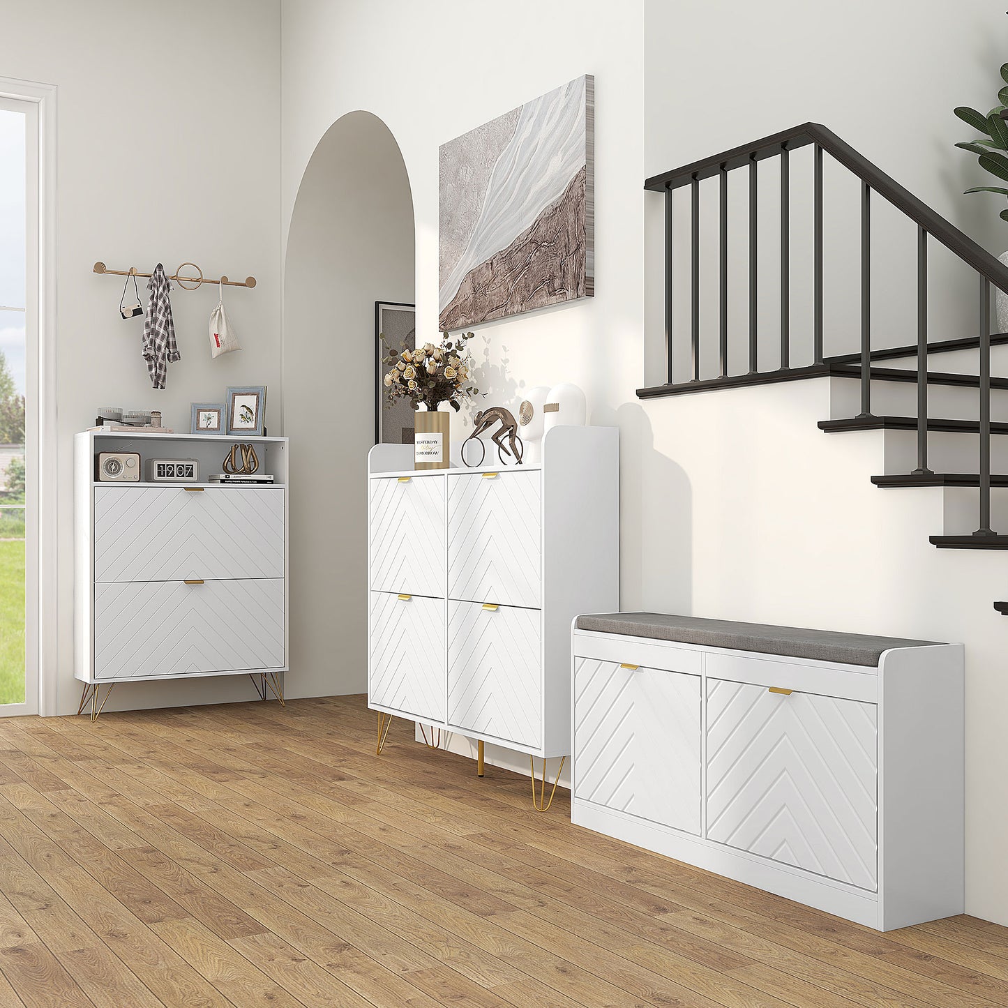 Narrow Shoe Storage Cabinet with 2 Flip Drawers for 12 Pairs of Shoes