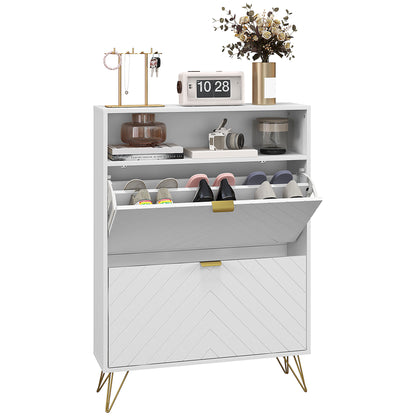 Narrow Shoe Storage Cabinet with 2 Flip Drawers for 12 Pairs of Shoes