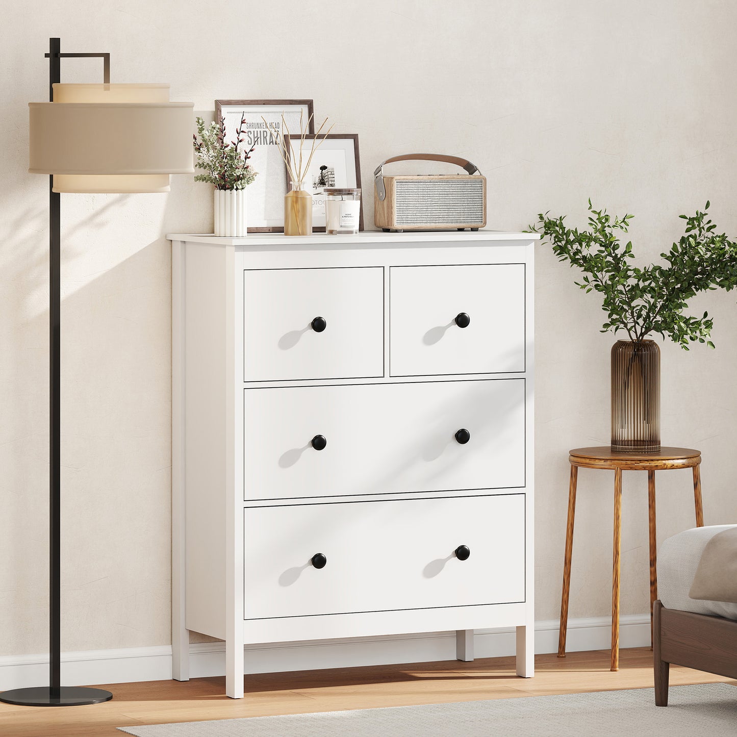 Modern Chest of Drawers, 4 Drawer Dresser for Bedroom, White