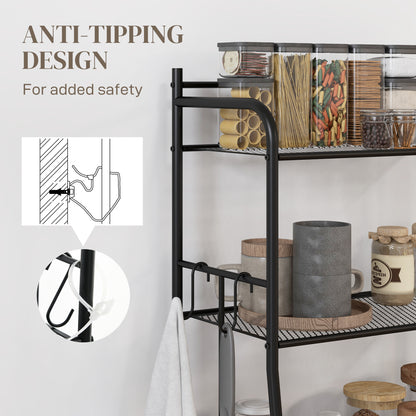 5-Tier Kitchen Storage Unit, Microwave Stand with Open Shelves and Hooks