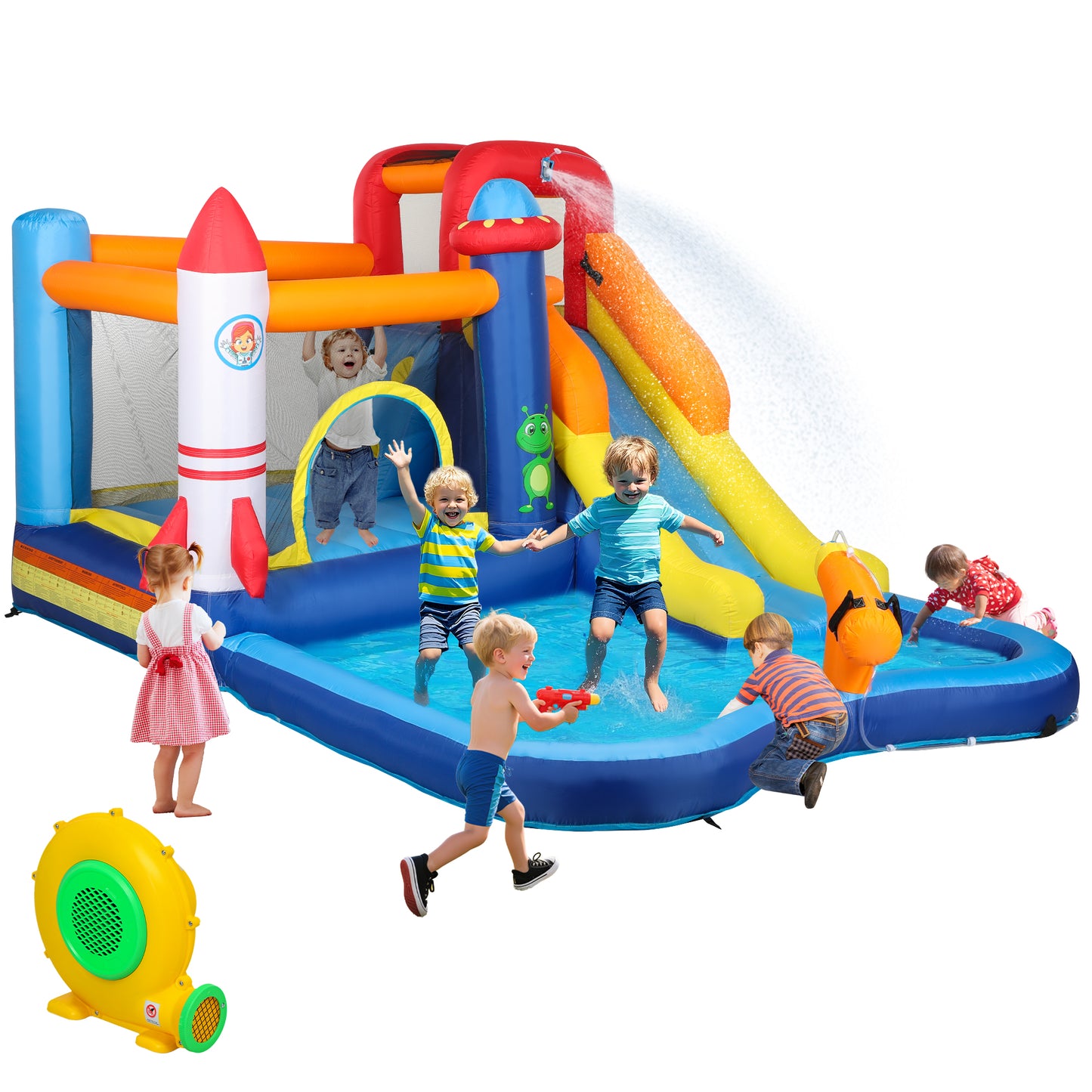 5 in 1 Bouncy Castle for Children with 550W Blower, Water Slide