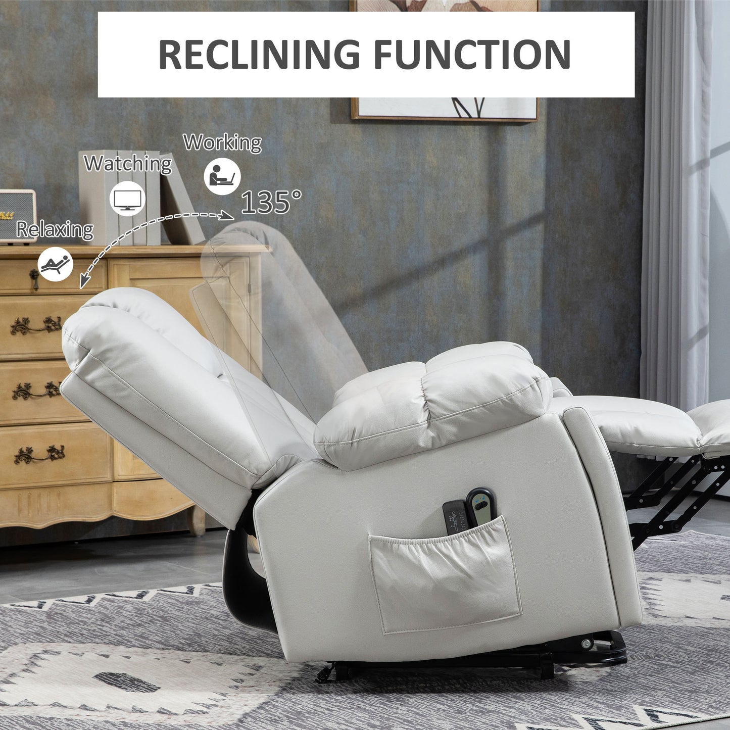 Riser and Recliner Chair for Elderly, Quick Assembly, Light Grey