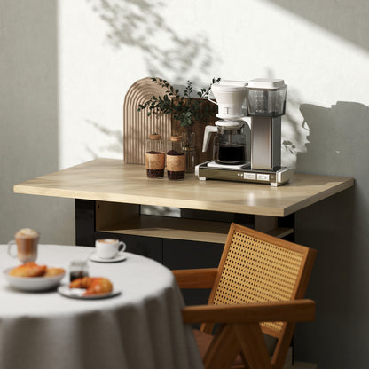 Kitchen Island with Storage Cabinet and Spice Rack, Black & Natural