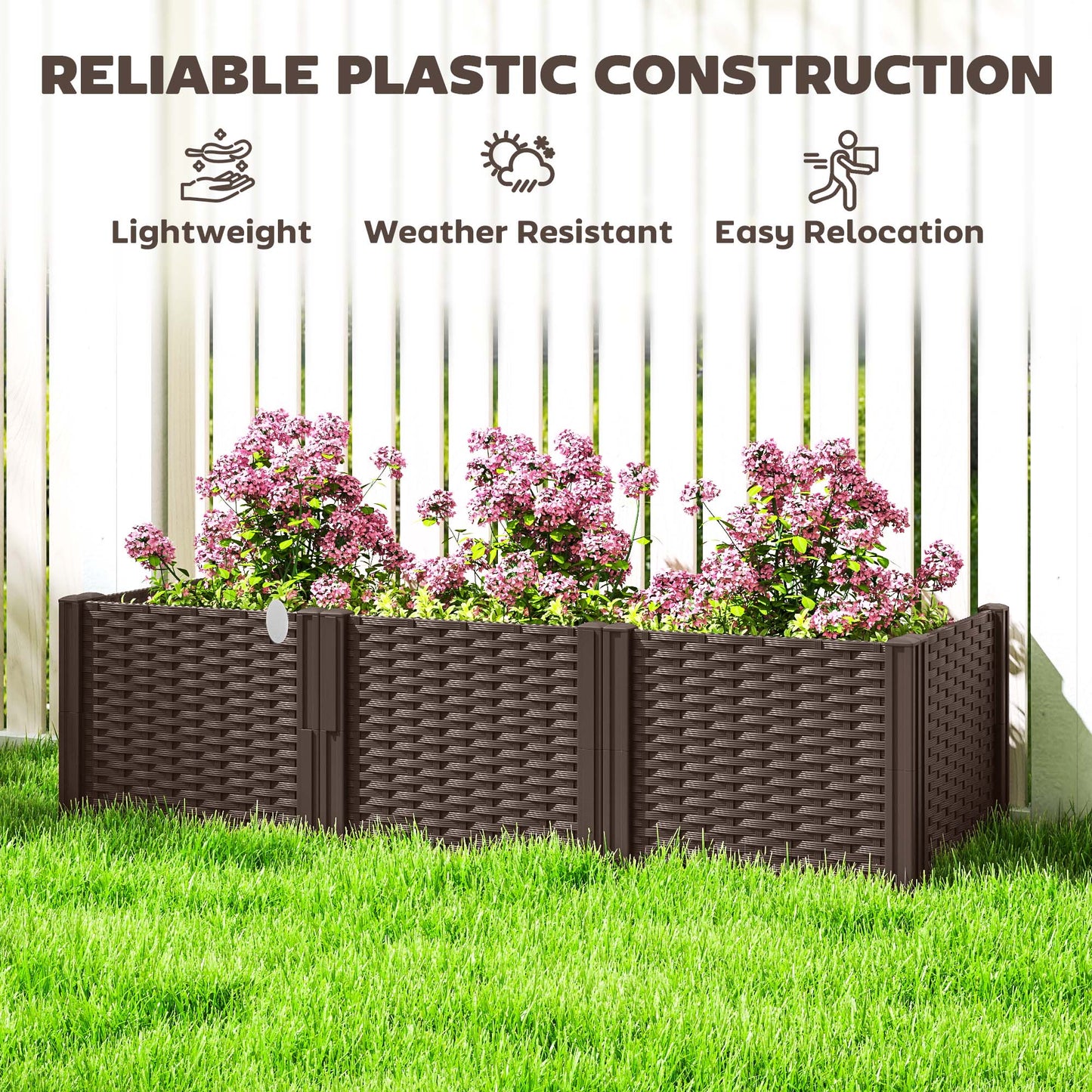Plastic Planter Box Kit, Modular Raised Bed for Flowers, Herbs