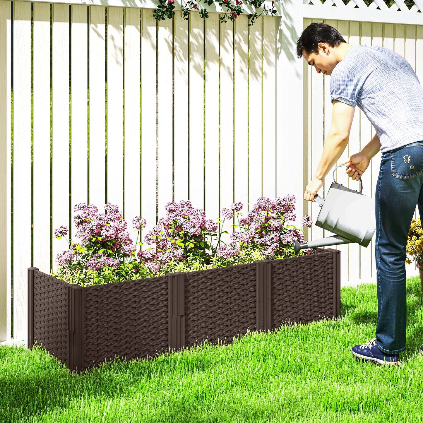 Plastic Planter Box Kit, Modular Raised Bed for Flowers, Herbs