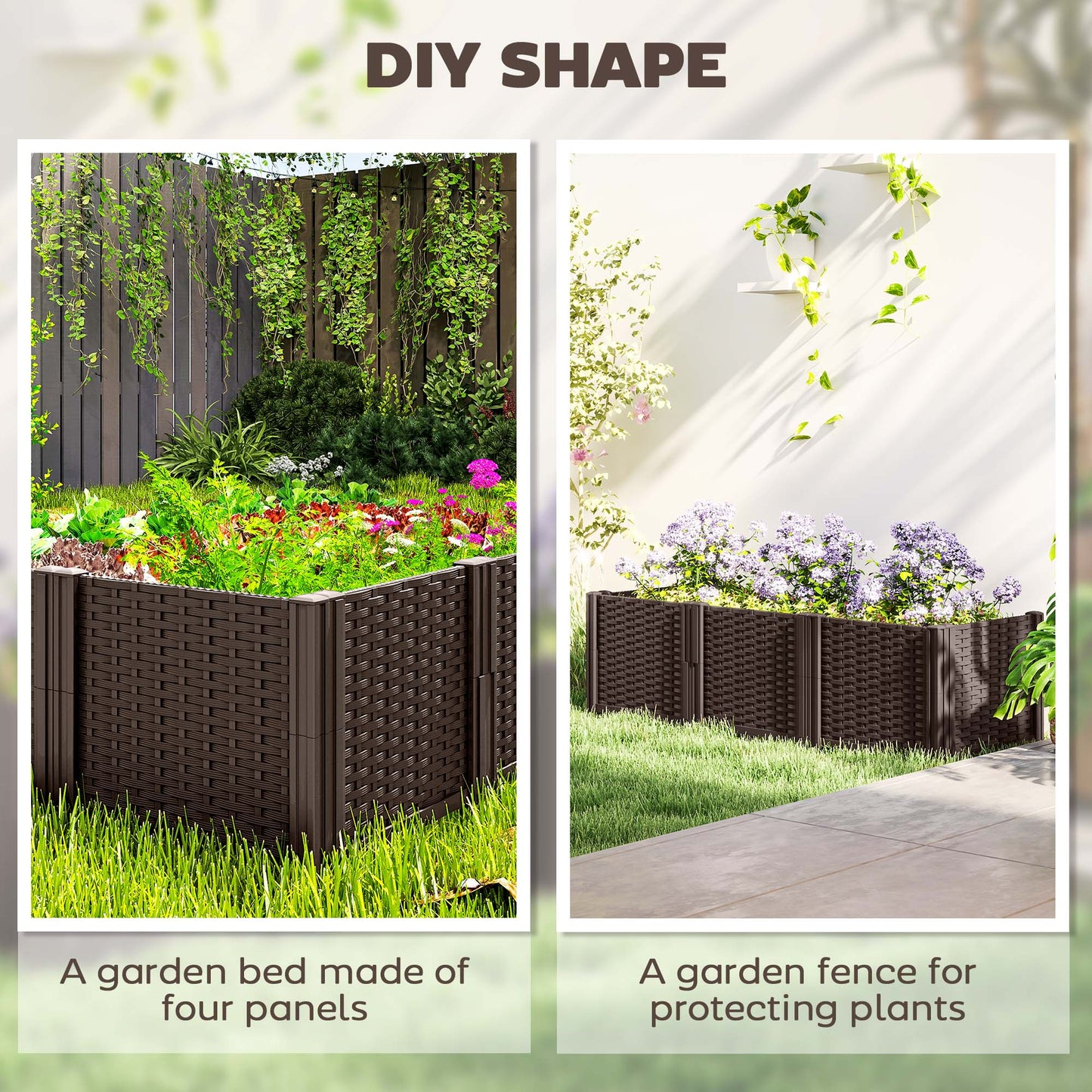 Plastic Planter Box Kit, Modular Raised Bed for Flowers, Herbs