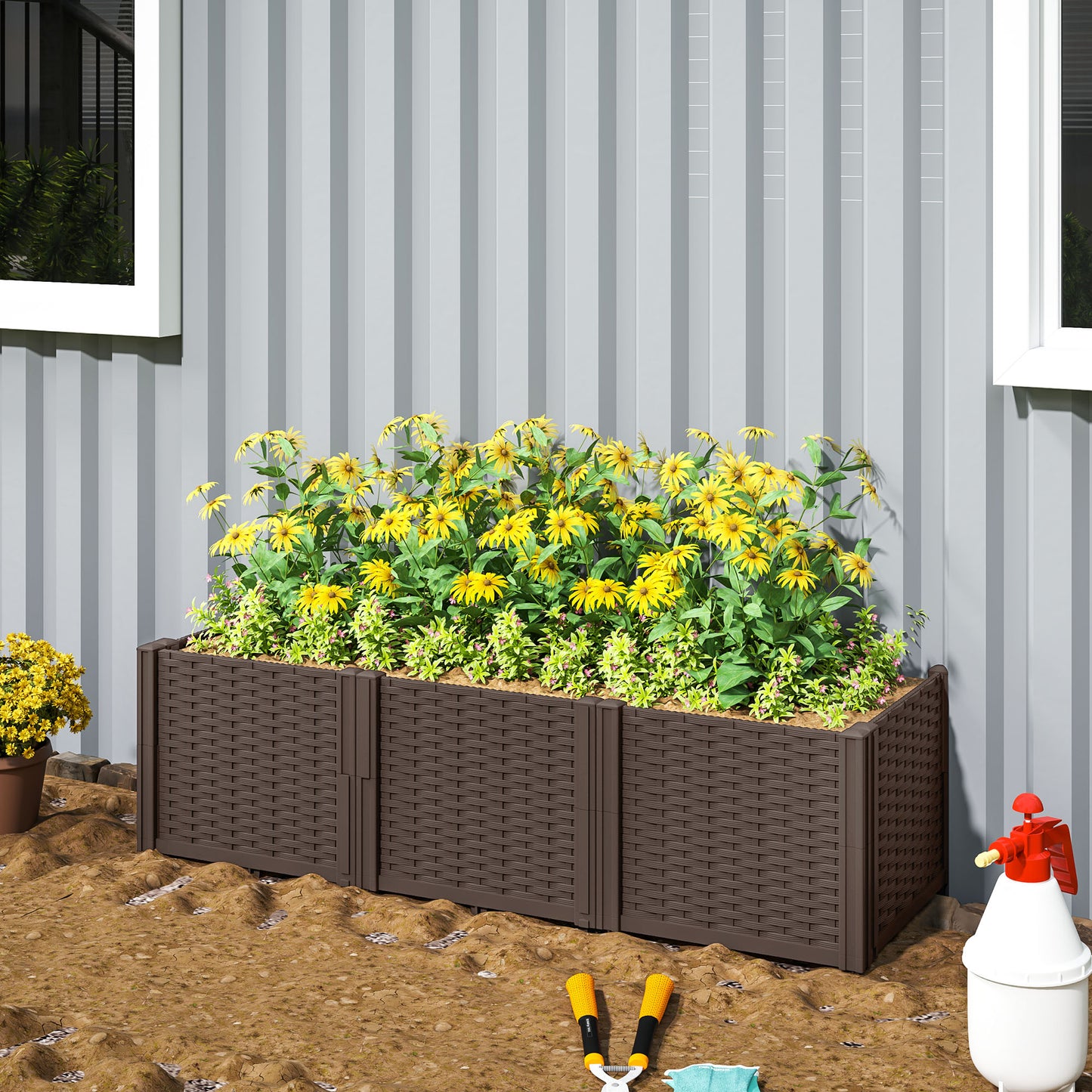 Plastic Planter Box Kit, Modular Raised Bed for Flowers, Herbs