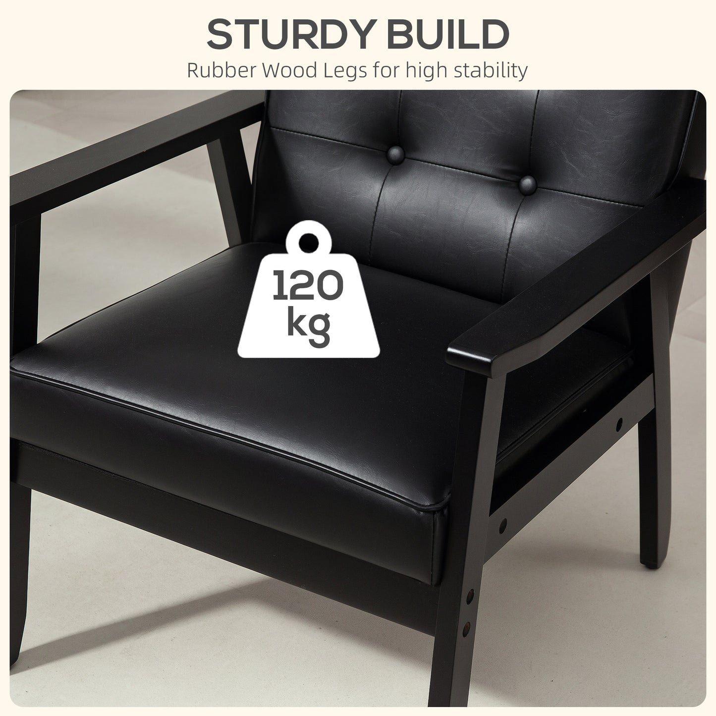 Accent Chair PU Leather Armchair with Armrests for Living Room Black