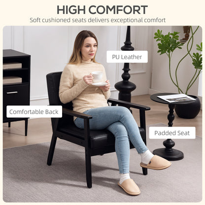 Accent Chair PU Leather Armchair with Armrests for Living Room Black