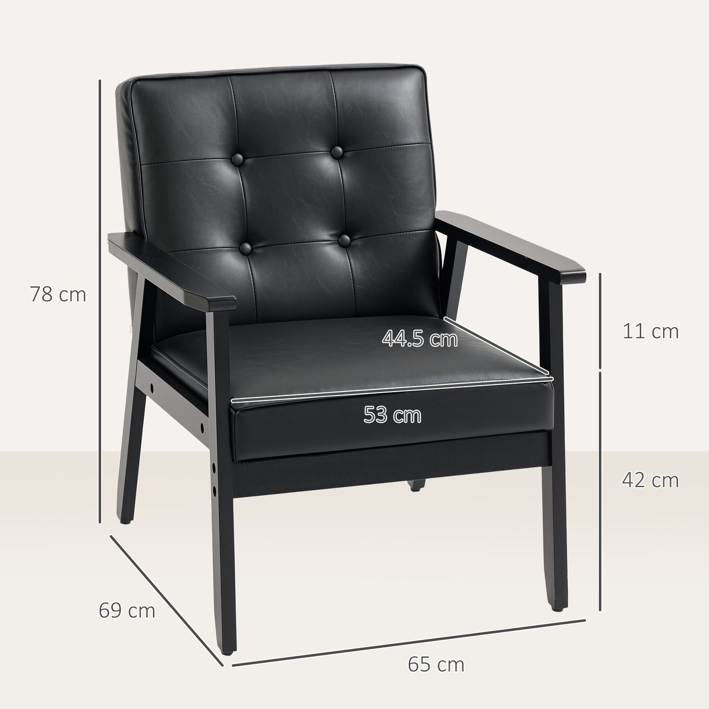 Accent Chair PU Leather Armchair with Armrests for Living Room Black