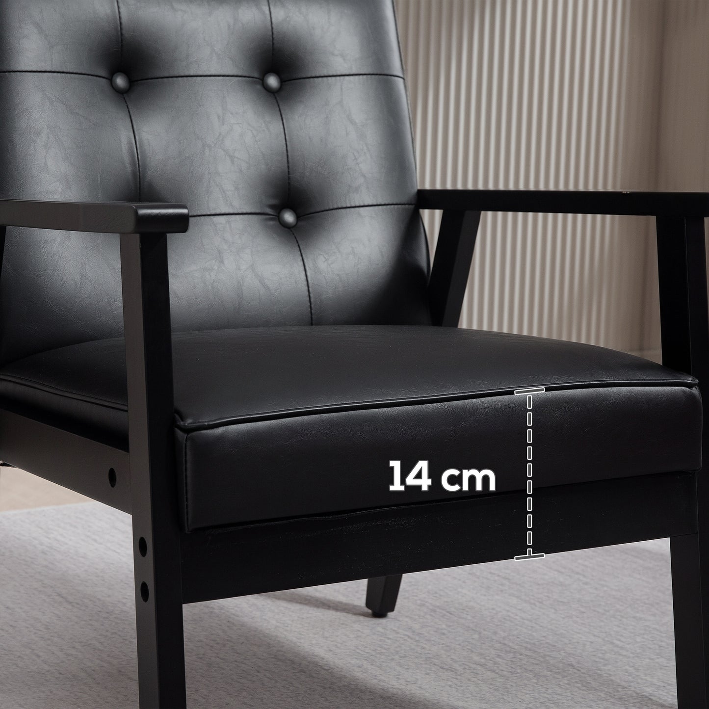 Accent Chair PU Leather Armchair with Armrests for Living Room Black