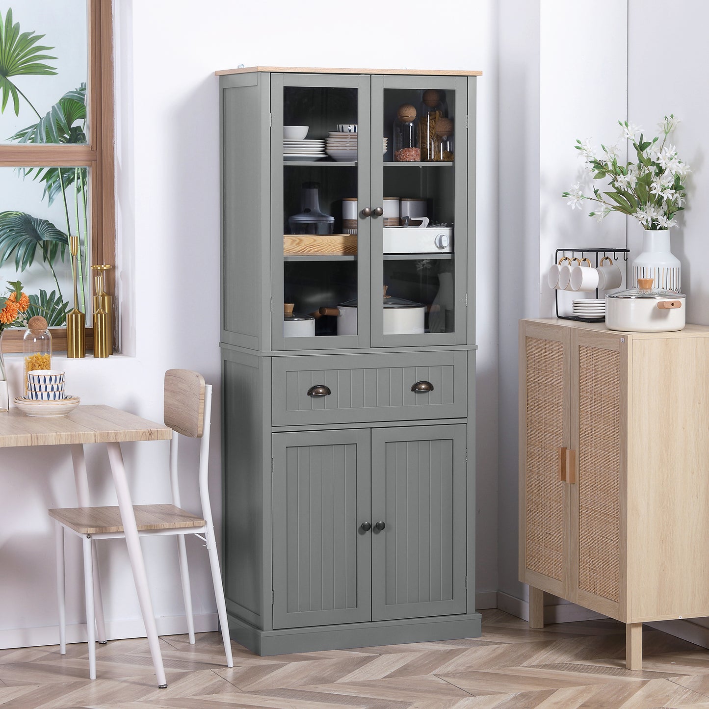 Tall Kitchen Cupboard, 5-tier Storage Cabinet with Adjustable Shelves