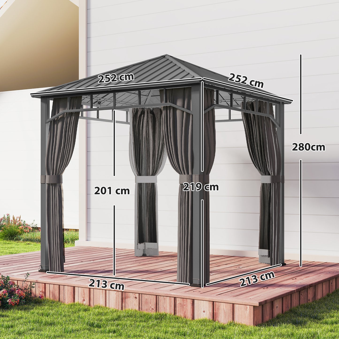 2.5 x 2.5 m Hardtop Gazebo with Galvanised Steel Roof and Sides