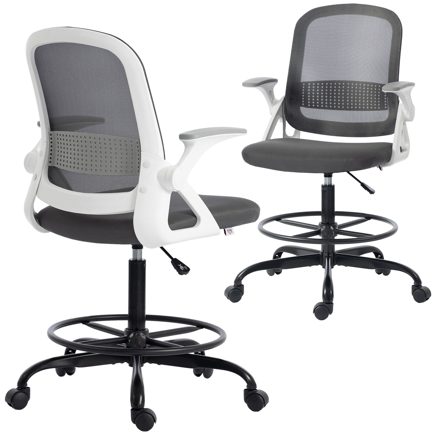 Mesh Painting Chair, Rolling Desk Chair with Flip-up Armrests, Grey