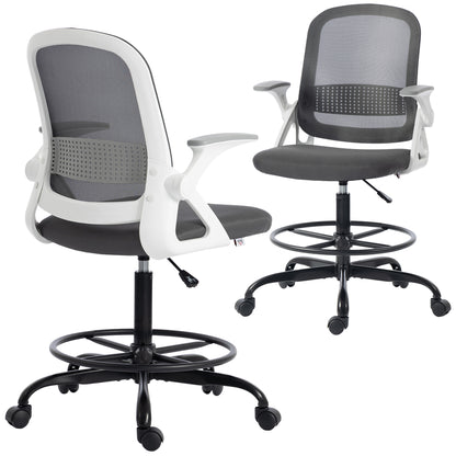 Mesh Painting Chair, Rolling Desk Chair with Flip-up Armrests, Grey