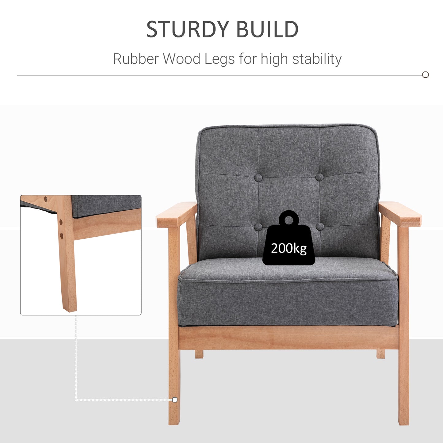 Accent Chair Linen Armchair w/ Armrests for Living Room Grey Natural