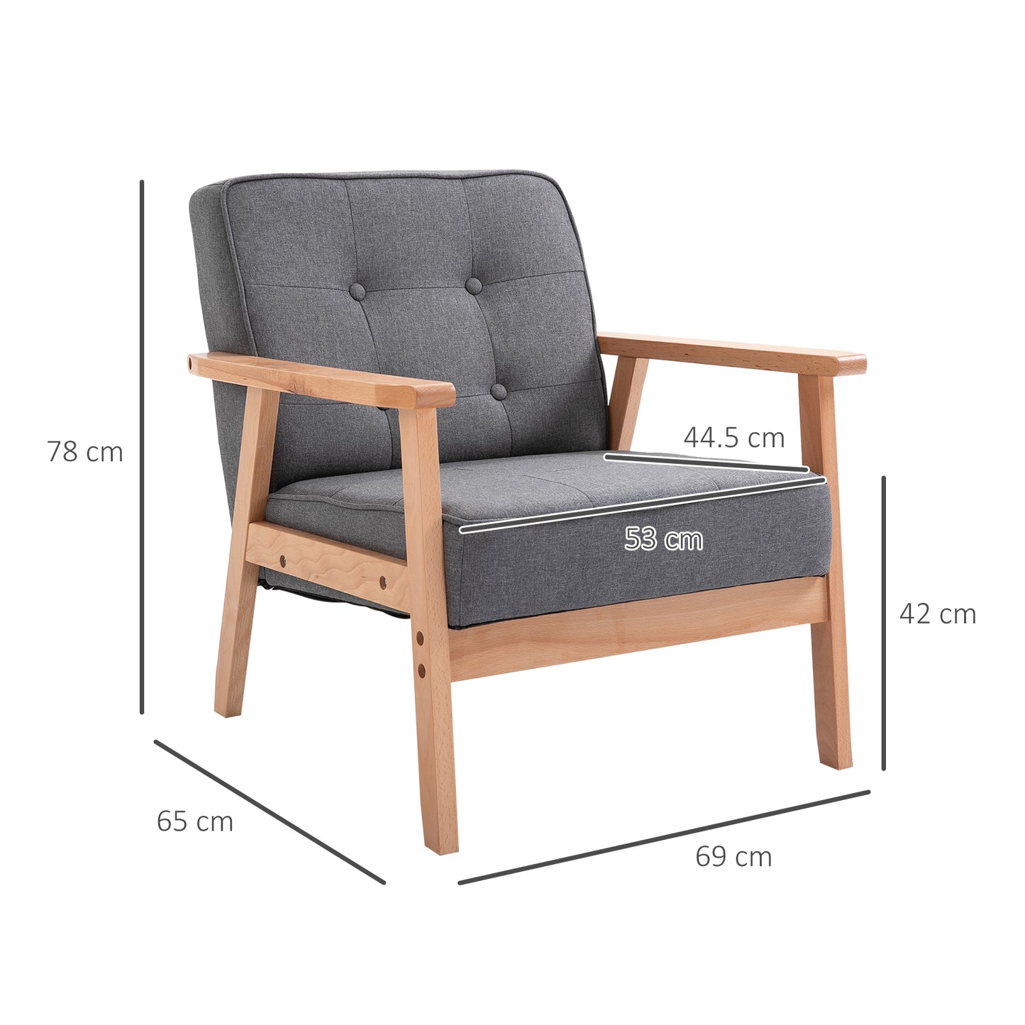 Accent Chair Linen Armchair w/ Armrests for Living Room Grey Natural