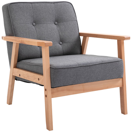 Accent Chair Linen Armchair w/ Armrests for Living Room Grey Natural