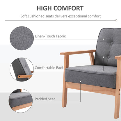 Accent Chair Linen Armchair w/ Armrests for Living Room Grey Natural
