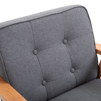 Accent Chair Linen Armchair w/ Armrests for Living Room Grey Natural