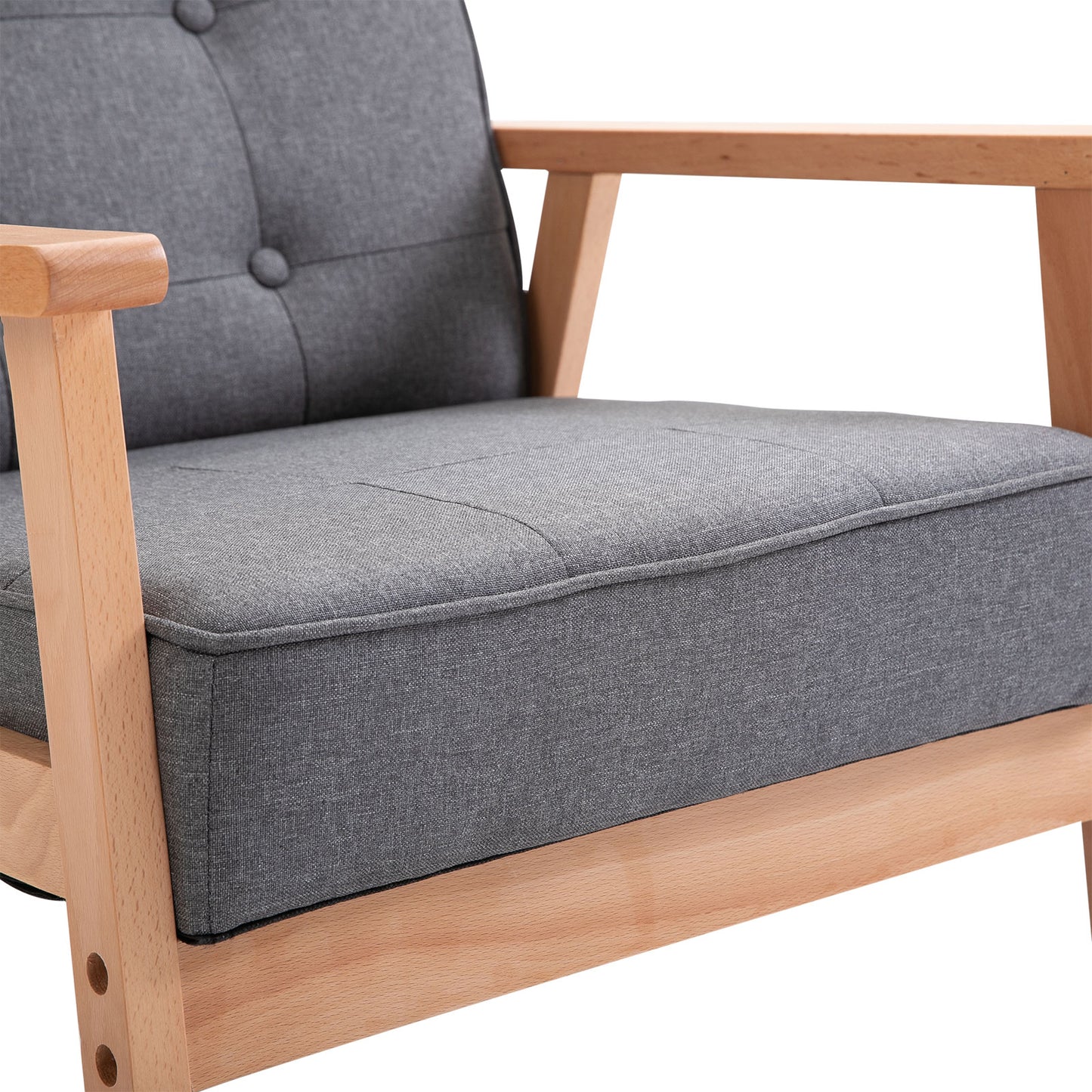Accent Chair Linen Armchair w/ Armrests for Living Room Grey Natural