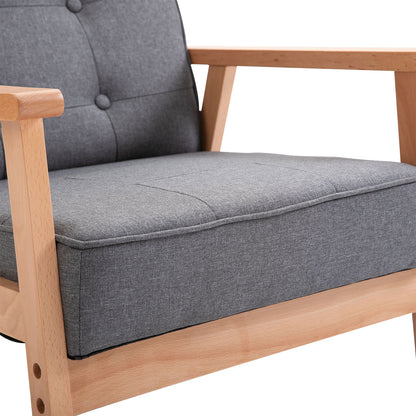 Accent Chair Linen Armchair w/ Armrests for Living Room Grey Natural