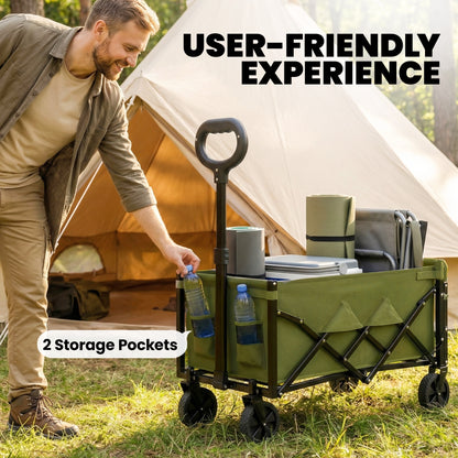 60L Festival Trolley on Wheels, Collapsible Wagon Cart, Green