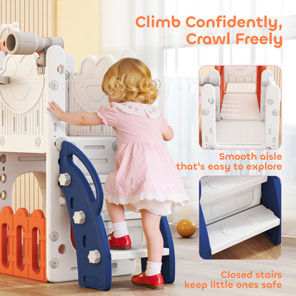 7 in 1 Toddler Slide Set, Frog Theme Playset with Basketball Hoop